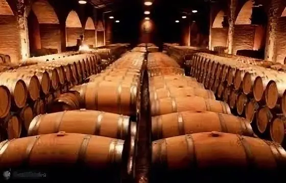 A large room filled with barrels of wine.